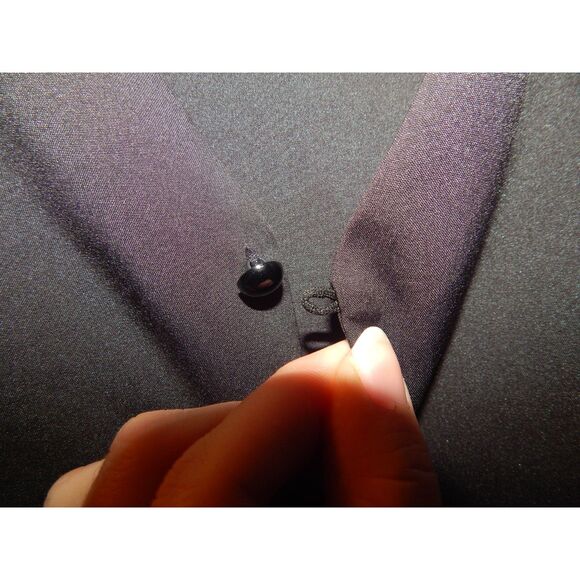 women's x-large solid jet black v-neck button front flowy sleeve blouse - Picture 2 of 6